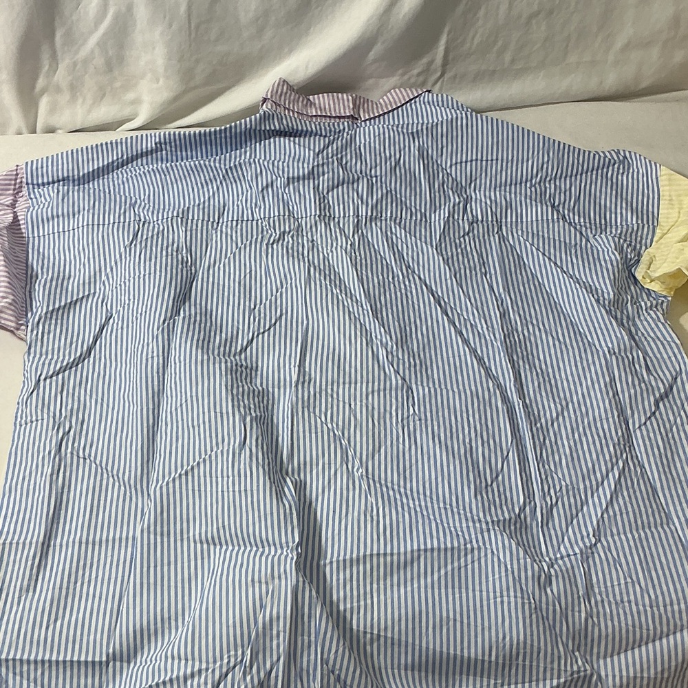 Gianni Bini Colorblock Striped Button-Down Shirt - Blue, Yellow & Pink - Picture 7 of 9